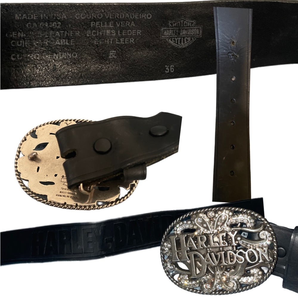 harley davidson leather belt with rhinestone buckle - Picture 2 of 2